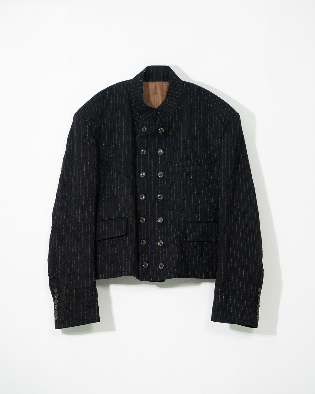 Wool Crinkled Double-Breasted Cropped Blazer