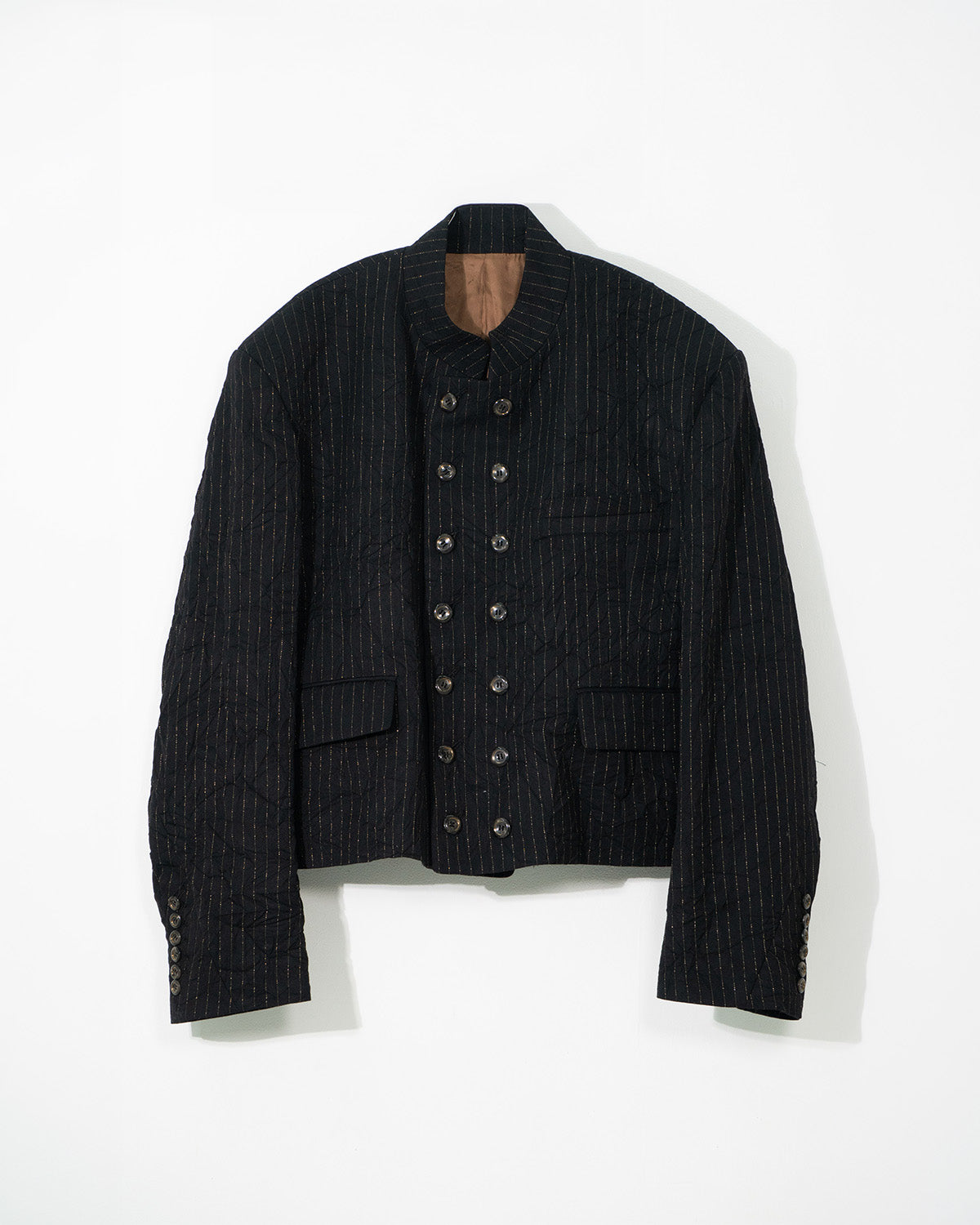 Wool Crinkled Double-Breasted Cropped Blazer