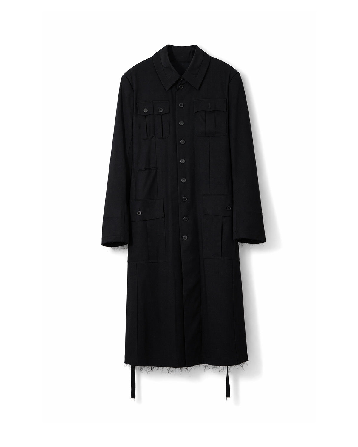 Distressed Multi-Pocket Military Long Coat