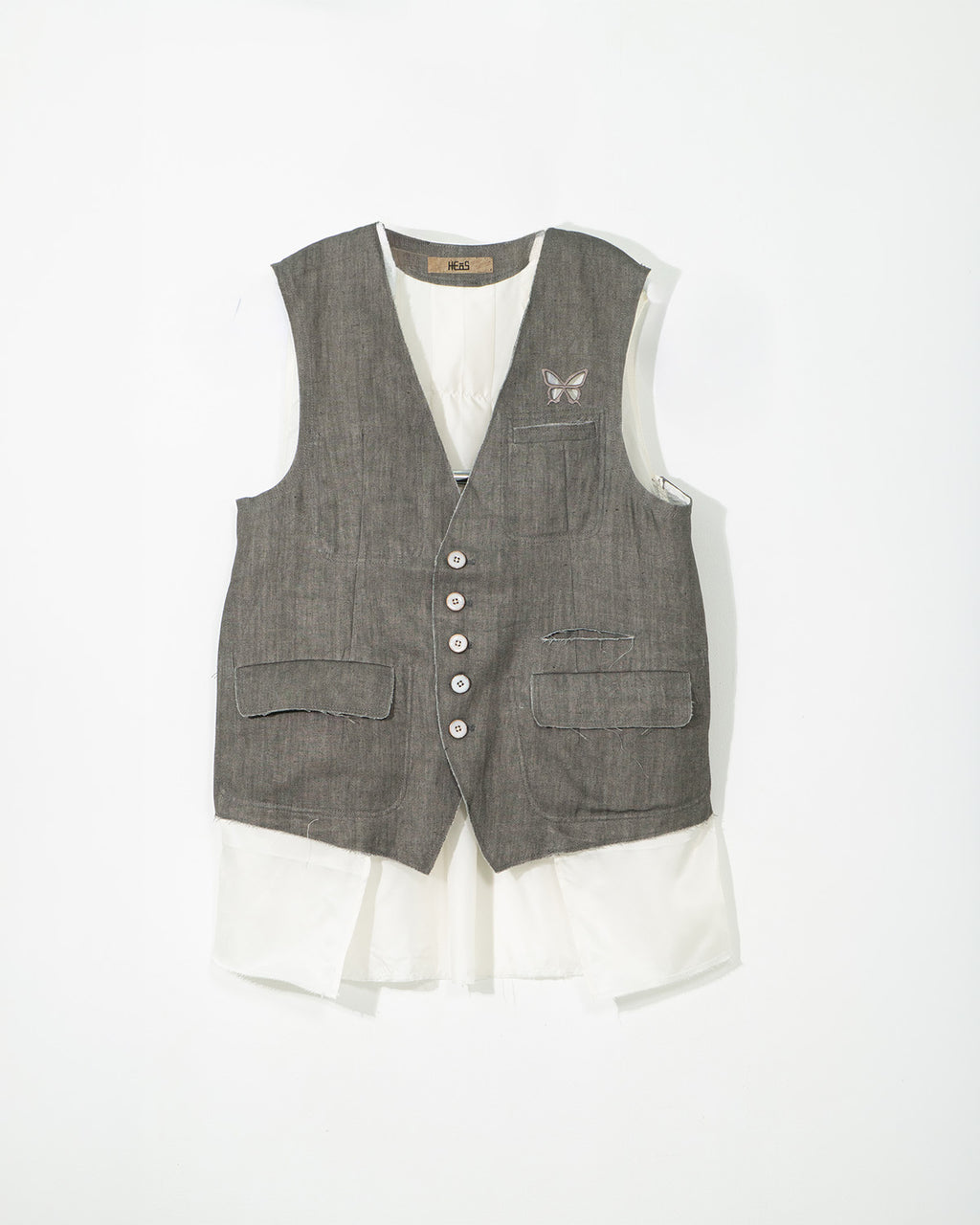 Ink-Dyed Butterfly Embroidered Patchwork Vest