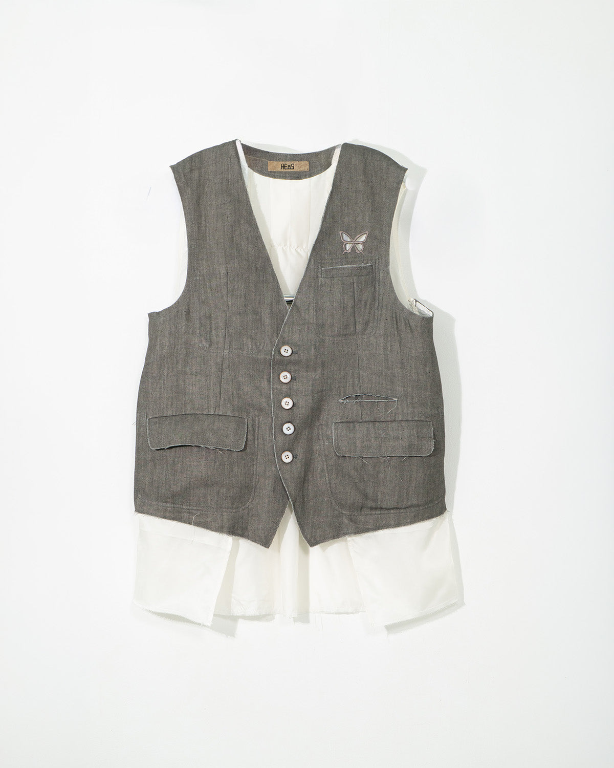 Ink-Dyed Butterfly Embroidered Patchwork Vest