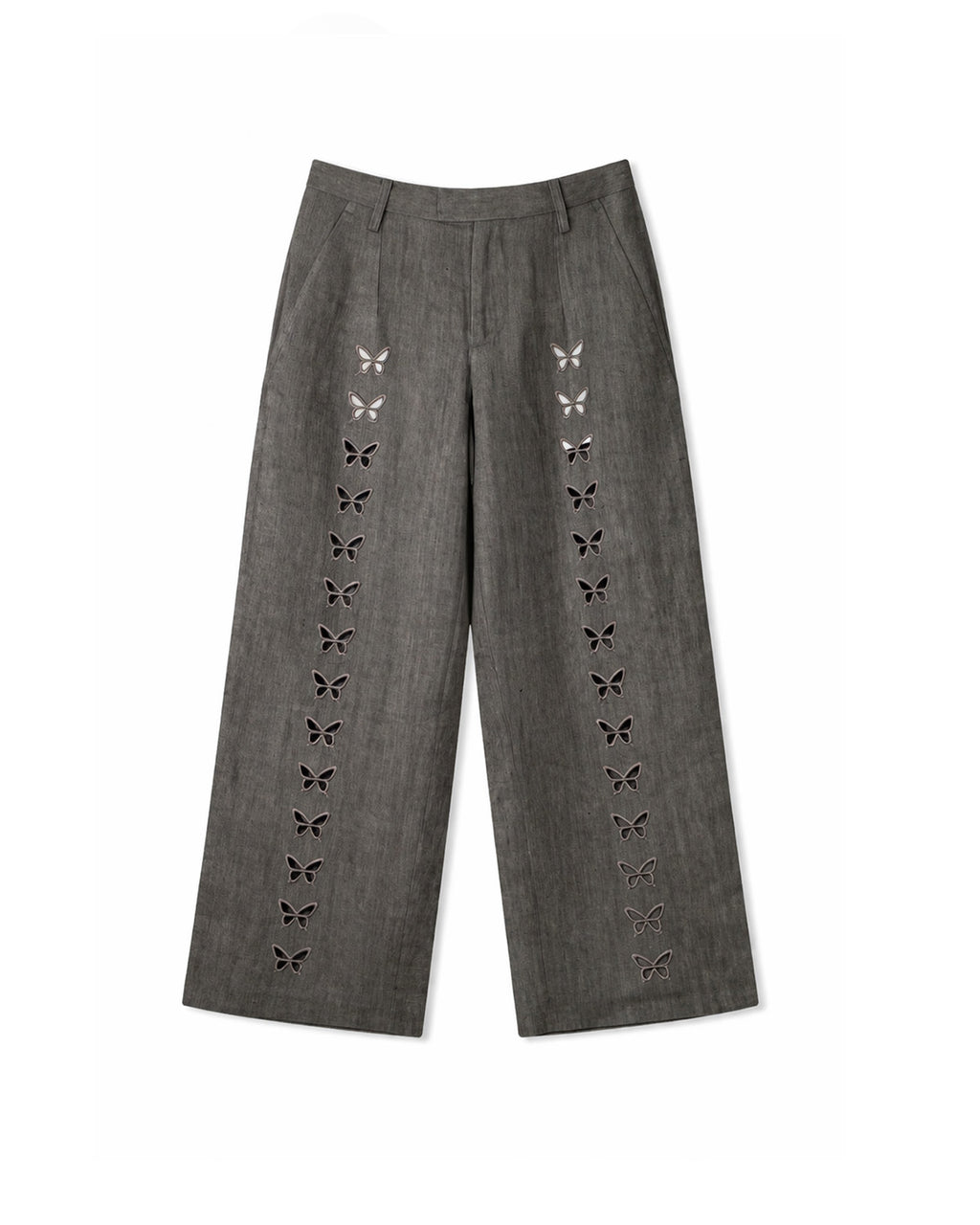 Ink-Dyed Butterfly Embroidered Suit Trousers