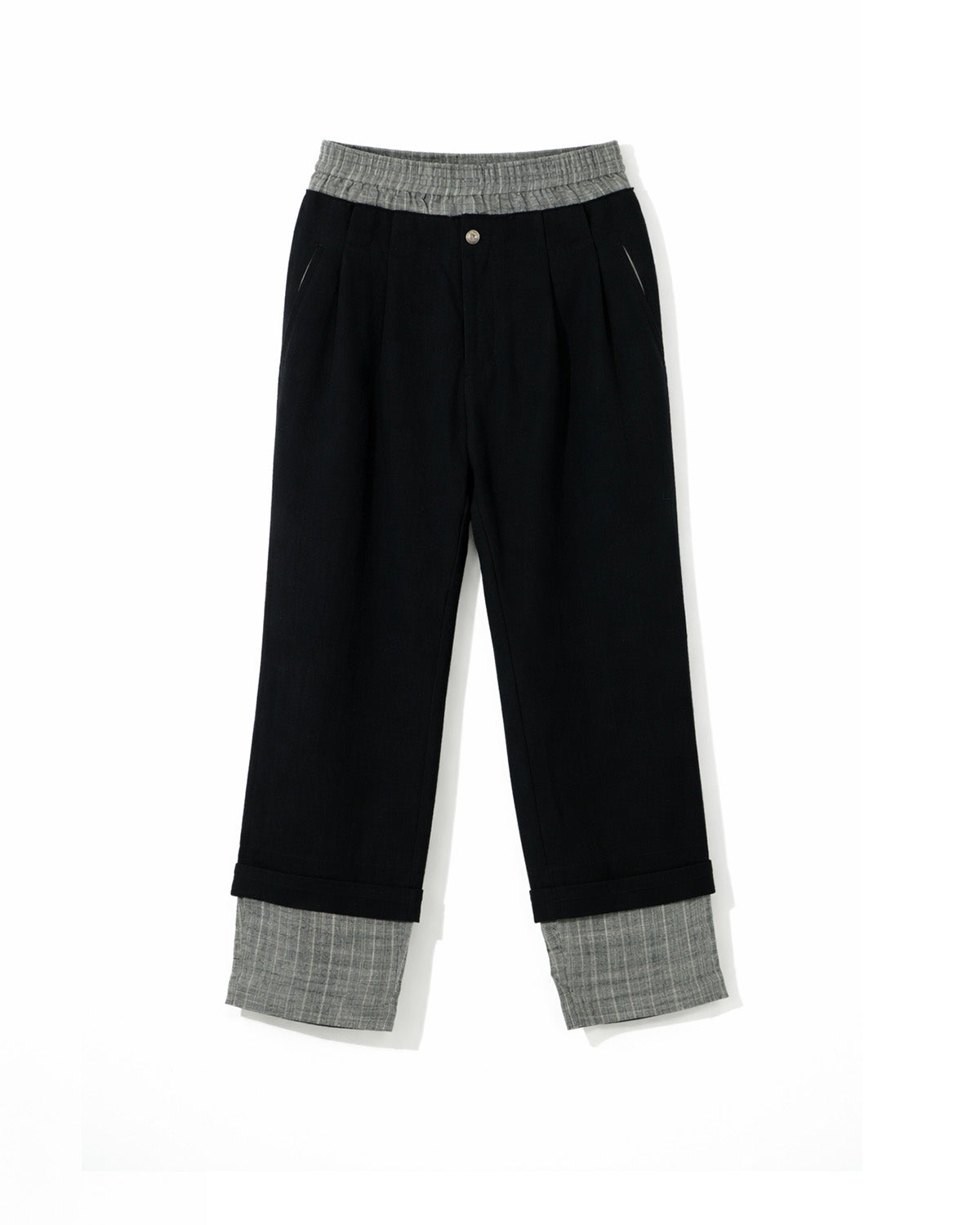 Silk-Linen Layered Double-Pleat Tailored Trousers