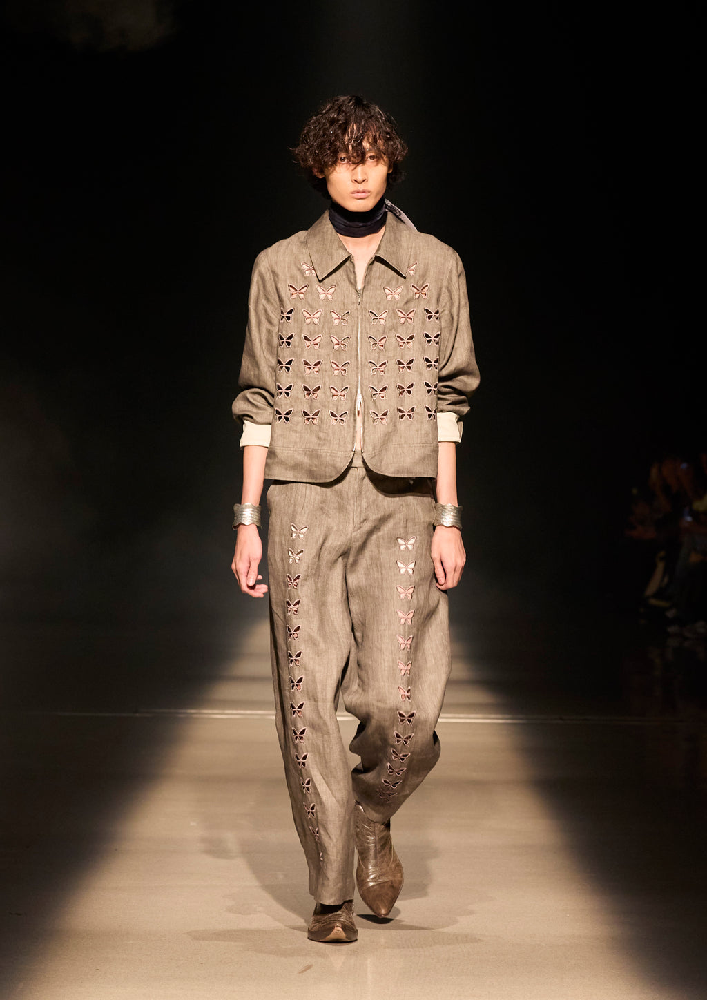 Ink-Dyed Butterfly Embroidered Suit Trousers