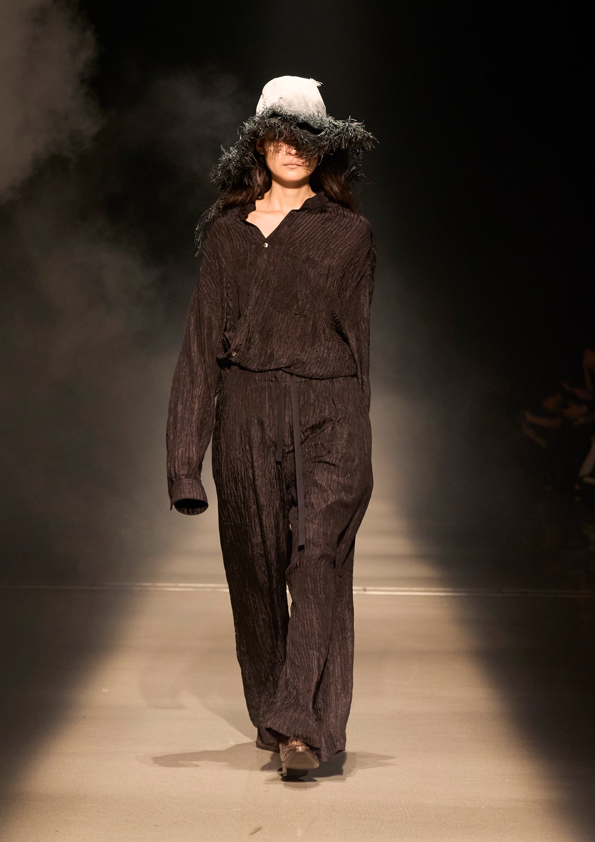 Crinkled Silk Drawstring Relaxed Pants