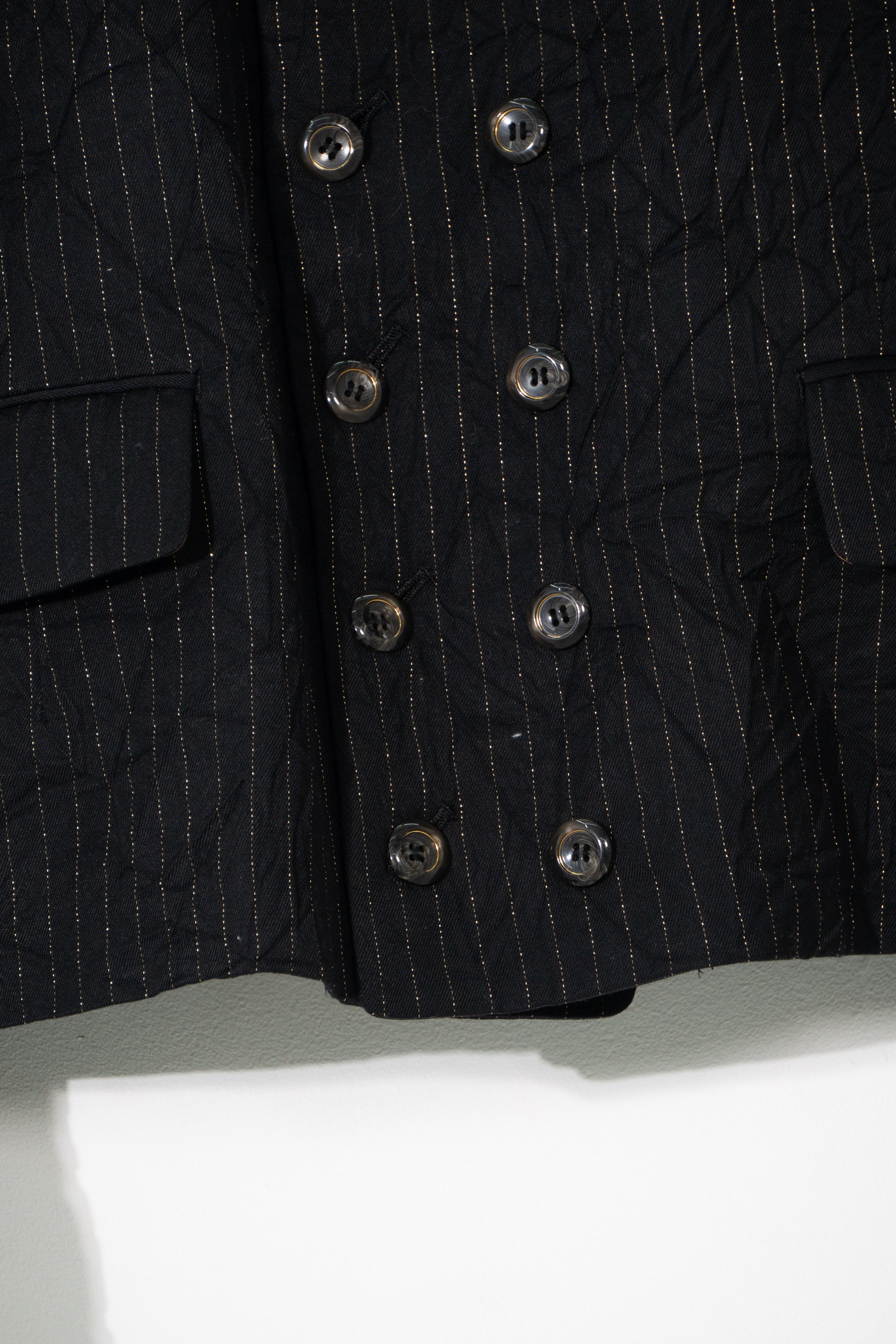 Wool Crinkled Double-Breasted Cropped Blazer