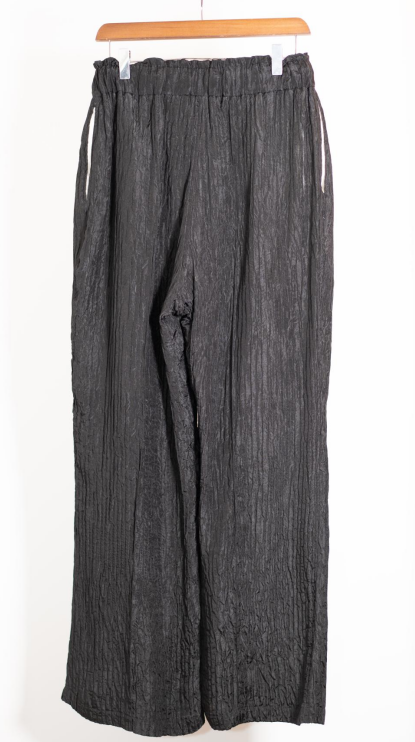Crinkled Silk Drawstring Relaxed Pants