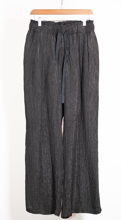 Crinkled Silk Drawstring Relaxed Pants
